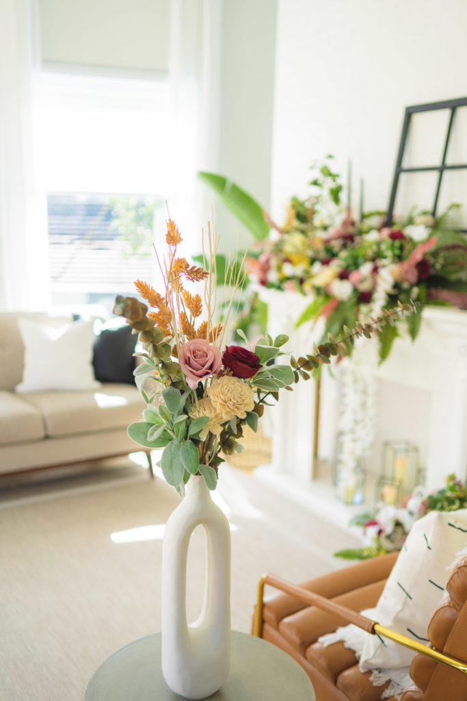 floral arrangement in living space for photoshoot